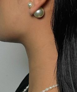 Trendy Double-Sided Asymmetrical Pearl Stud Earrings - Large and Small Sizes, Simple Elegant Design for Influencer and Socialite Style