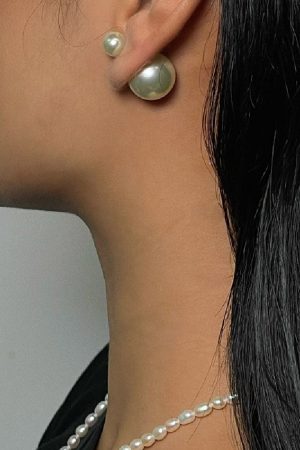Trendy Double-Sided Asymmetrical Pearl Stud Earrings - Large and Small Sizes, Simple Elegant Design for Influencer and Socialite Style