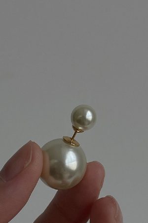 Trendy Double-Sided Asymmetrical Pearl Stud Earrings - Large and Small Sizes, Simple Elegant Design for Influencer and Socialite Style