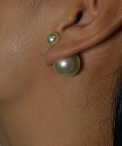 Trendy Double-Sided Asymmetrical Pearl Stud Earrings - Large and Small Sizes, Simple Elegant Design for Influencer and Socialite Style
