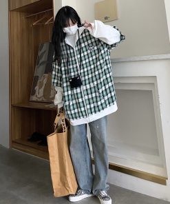 Trendy Double-Sided Hooded Jacket in Loose Plaid - Versatile Casual Slimming Style for Spring - Japanese and Korean Fashion