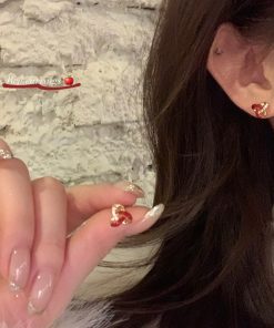 Trendy Drip Glaze Heart Knot Stud Earrings for Women - High-End Red Jewelry for Autumn and Winter 2025