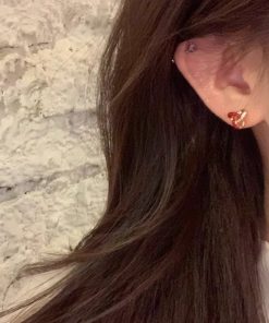 Trendy Drip Glaze Heart Knot Stud Earrings for Women - High-End Red Jewelry for Autumn and Winter 2025