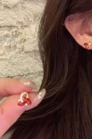 Trendy Drip Glaze Heart Knot Stud Earrings for Women - High-End Red Jewelry for Autumn and Winter 2025