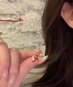 Trendy Drip Glaze Heart Knot Stud Earrings for Women - High-End Red Jewelry for Autumn and Winter 2025