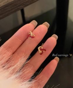 Trendy Drip Glaze Heart Knot Stud Earrings for Women - High-End Red Jewelry for Autumn and Winter 2025