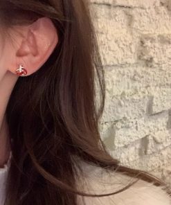 Trendy Drip Glaze Heart Knot Stud Earrings for Women - High-End Red Jewelry for Autumn and Winter 2025