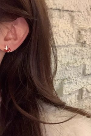 Trendy Drip Glaze Heart Knot Stud Earrings for Women - High-End Red Jewelry for Autumn and Winter 2025