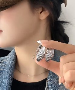 Trendy European and American Metal Cross Ear Hoops with 925 Silver Needle, Niche Design Heavy Industry Style Earrings