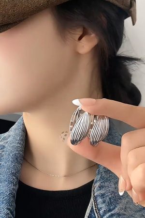 Trendy European and American Metal Cross Ear Hoops with 925 Silver Needle, Niche Design Heavy Industry Style Earrings