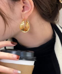 Trendy European and American Metal Cross Ear Hoops with 925 Silver Needle, Niche Design Heavy Industry Style Earrings