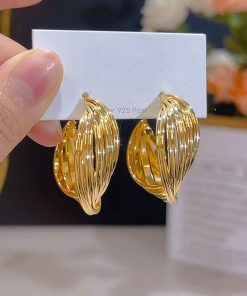 Trendy European and American Metal Cross Ear Hoops with 925 Silver Needle, Niche Design Heavy Industry Style Earrings