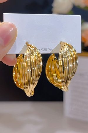 Trendy European and American Metal Cross Ear Hoops with 925 Silver Needle, Niche Design Heavy Industry Style Earrings