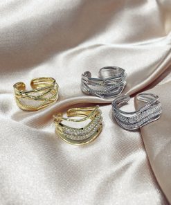 Trendy Exaggerated Wide Slim Ring with Diamonds - Open Finger Design for a Unique Fashion Statement