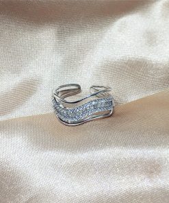 Trendy Exaggerated Wide Slim Ring with Diamonds - Open Finger Design for a Unique Fashion Statement