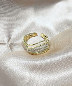 Trendy Exaggerated Wide Slim Ring with Diamonds - Open Finger Design for a Unique Fashion Statement