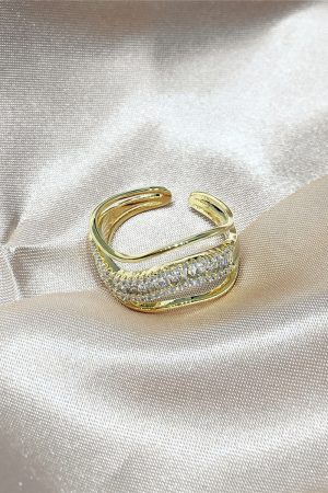 Trendy Exaggerated Wide Slim Ring with Diamonds - Open Finger Design for a Unique Fashion Statement