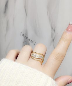 Trendy Exaggerated Wide Slim Ring with Diamonds - Open Finger Design for a Unique Fashion Statement