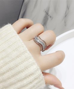 Trendy Exaggerated Wide Slim Ring with Diamonds - Open Finger Design for a Unique Fashion Statement