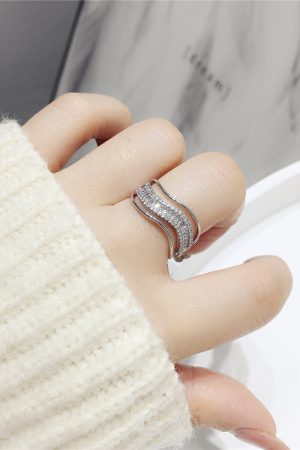 Trendy Exaggerated Wide Slim Ring with Diamonds - Open Finger Design for a Unique Fashion Statement