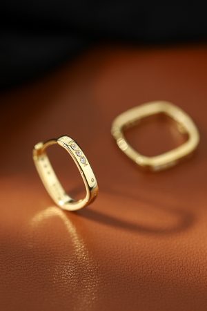 Trendy French Square Hoop Earrings for Women - Light Luxury High-End Studs for Autumn Winter 2025 Fashion