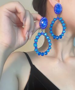 Trendy Geometric Hoop Earrings for Women - Fashionable Blue Hollow Accessories, Exaggerated European American Style 2025