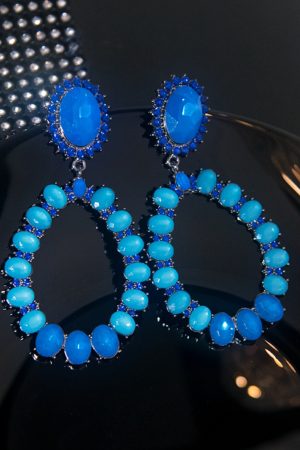 Trendy Geometric Hoop Earrings for Women - Fashionable Blue Hollow Accessories, Exaggerated European American Style 2025