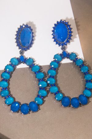 Trendy Geometric Hoop Earrings for Women - Fashionable Blue Hollow Accessories, Exaggerated European American Style 2025