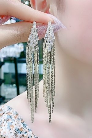 Trendy Gold Long Tassel Earrings for Women - Hypoallergenic, Japanese & Korean Style, Summer 2025 Fashion Accessory