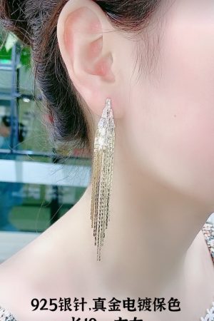 Trendy Gold Long Tassel Earrings for Women - Hypoallergenic, Japanese & Korean Style, Summer 2025 Fashion Accessory