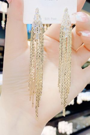Trendy Gold Long Tassel Earrings for Women - Hypoallergenic, Japanese & Korean Style, Summer 2025 Fashion Accessory