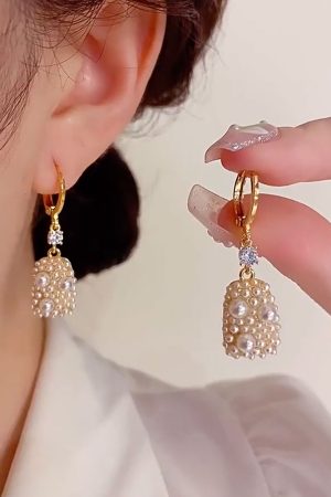Trendy Golden Bubble Bead Cluster Drop Earrings for Women - Versatile Statement Jewelry