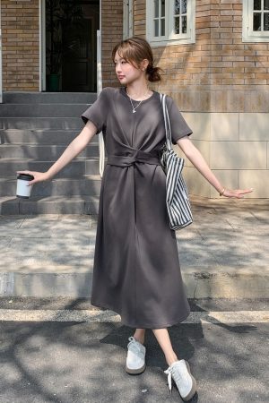 Trendy Gray Short Dress for Summer - Unique Stylish Travel Outfit, Perfect for 90s and Y2K Fashion Enthusiasts