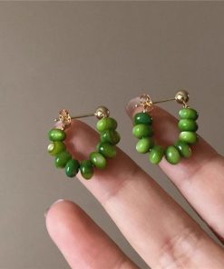 Trendy Green Circle Earrings for Women, Vintage Style Ear Studs with Unique Design, 2025 Fashion Statement Accessories