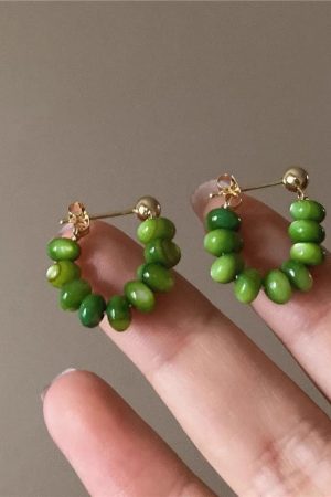 Trendy Green Circle Earrings for Women, Vintage Style Ear Studs with Unique Design, 2025 Fashion Statement Accessories