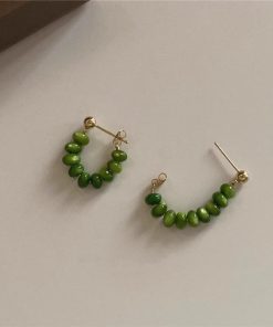 Trendy Green Circle Earrings for Women, Vintage Style Ear Studs with Unique Design, 2025 Fashion Statement Accessories