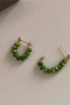 Trendy Green Circle Earrings for Women, Vintage Style Ear Studs with Unique Design, 2025 Fashion Statement Accessories