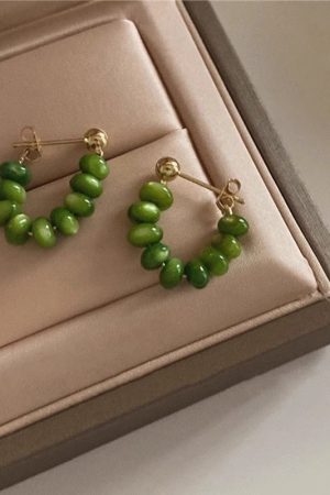 Trendy Green Circle Earrings for Women, Vintage Style Ear Studs with Unique Design, 2025 Fashion Statement Accessories