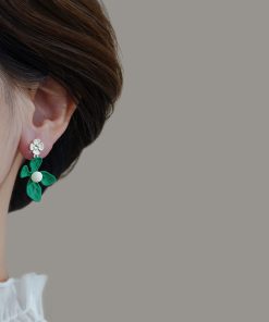 Trendy Green Floral Earrings for Women - Elegant High-End Versatile Accessories for 2025 Fashion