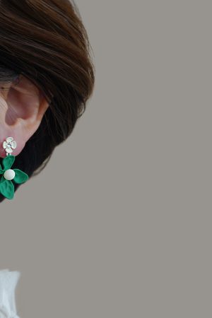 Trendy Green Floral Earrings for Women - Elegant High-End Versatile Accessories for 2025 Fashion