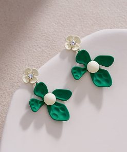Trendy Green Floral Earrings for Women - Elegant High-End Versatile Accessories for 2025 Fashion