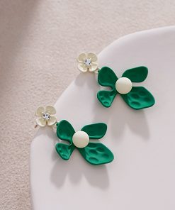 Trendy Green Floral Earrings for Women - Elegant High-End Versatile Accessories for 2025 Fashion