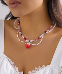 Trendy Heart-Shaped Faux Pearl Beaded Necklace for Women, European and American Cross-Border Fashion Jewelry for Hot Girls