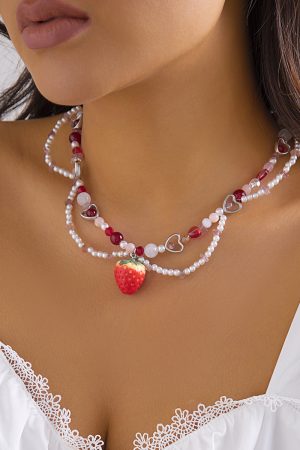 Trendy Heart-Shaped Faux Pearl Beaded Necklace for Women, European and American Cross-Border Fashion Jewelry for Hot Girls