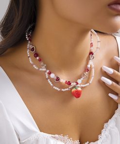 Trendy Heart-Shaped Faux Pearl Beaded Necklace for Women, European and American Cross-Border Fashion Jewelry for Hot Girls