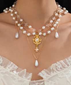 Trendy Heart-Shaped Faux Pearl Beaded Necklace for Women, European and American Cross-Border Fashion Jewelry for Hot Girls