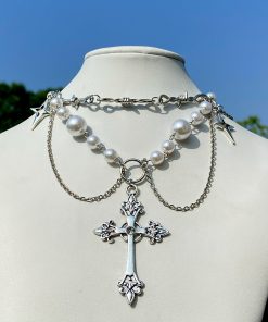Trendy Heart-Shaped Faux Pearl Beaded Necklace for Women, European and American Cross-Border Fashion Jewelry for Hot Girls