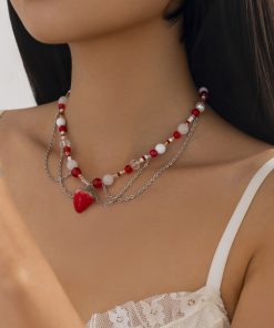Trendy Heart-Shaped Faux Pearl Beaded Necklace for Women, European and American Cross-Border Fashion Jewelry for Hot Girls