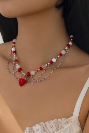 Trendy Heart-Shaped Faux Pearl Beaded Necklace for Women, European and American Cross-Border Fashion Jewelry for Hot Girls