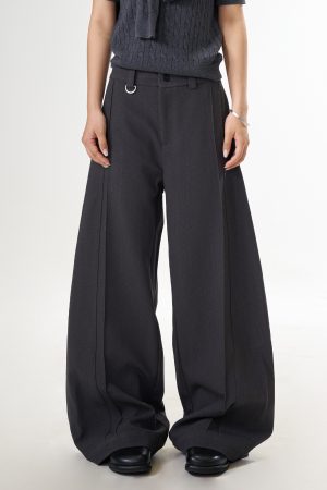 Trendy High-End Black Wide-Leg Pants for Women | Casual Loose Draped Trousers | Versatile Slimming Style
